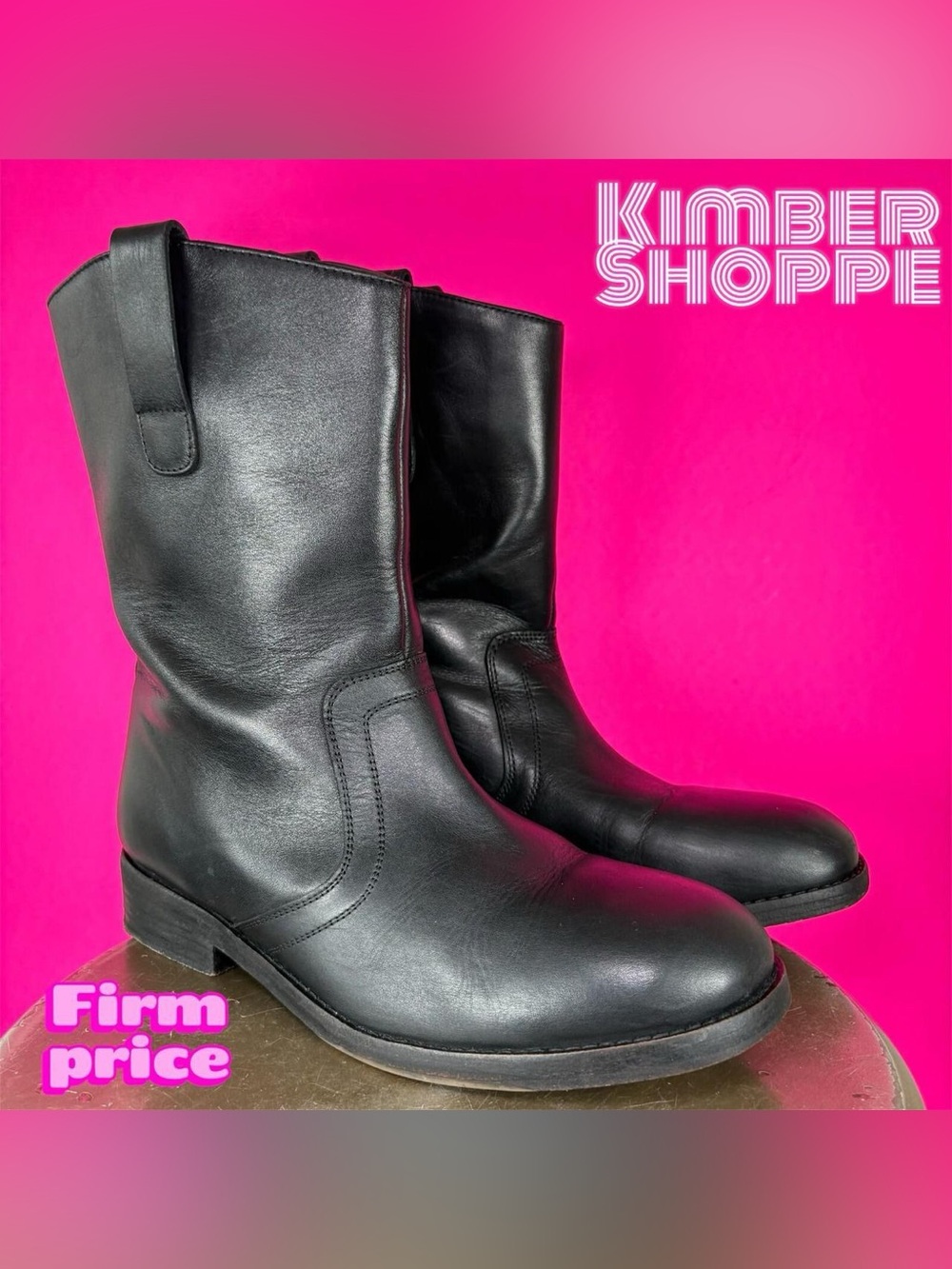 Free People Easton Equestrian Black Leather Pull-On Boot EU 40 US 9 UK 6.5